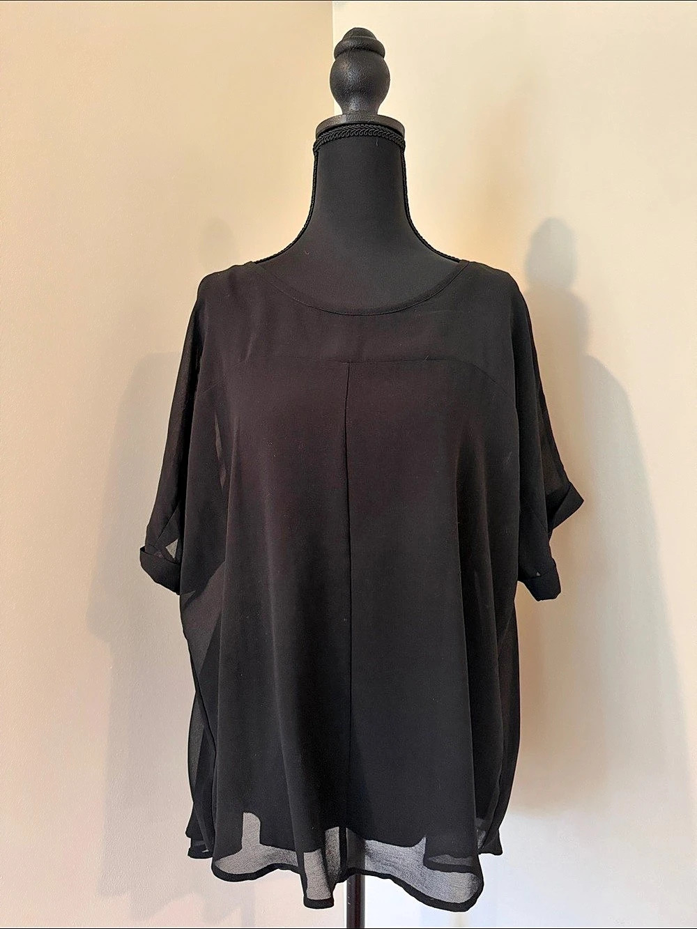 Worthington Black Lace-Up Back Tunic Size Medium